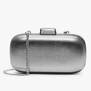 MICHAEL MICHAEL KORS Elsie Leather Dome Clutch Bag Metallic Silver